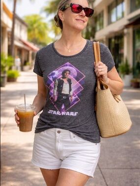 WOMEN’S LIGHTWEIGHT BURN OUT WASHED OUT GRAY HAN SOLO STAR WARS TSHIRT MED NWT